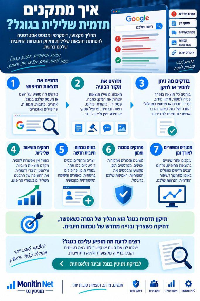 איך מתקנים תדמית שלילית בגוגל? אינפוגרפיקה המסבירה את שלבי תיקון התדמית השלילית בגוגל